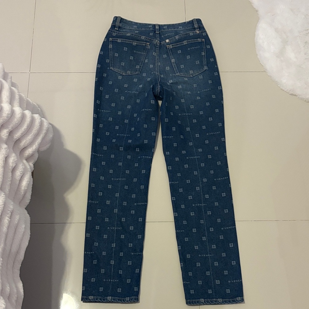 Givenchy Dark Blue Logo-Pattern Straight Leg Jeans - image 3